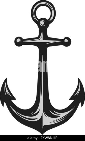 Symbol Anker. Anker im Meer Nautisches Symbol einfacher Anker. Einfache Form für Design Logo, Emblem, Symbol, Schild, Ausweis, Etikett, Stempel. Stock Vektor