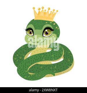 Niedliche Schlange in einer Krone - Symbol von 2025 im chinesischen Kalender - Vektor-Illustration Stock Vektor