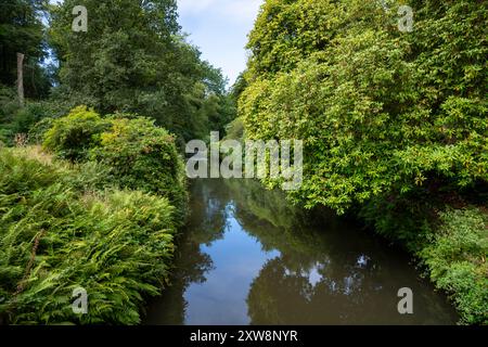 Der Fluss Bollin bei Quarry Bank, Styal, Cheshire, England. Stockfoto