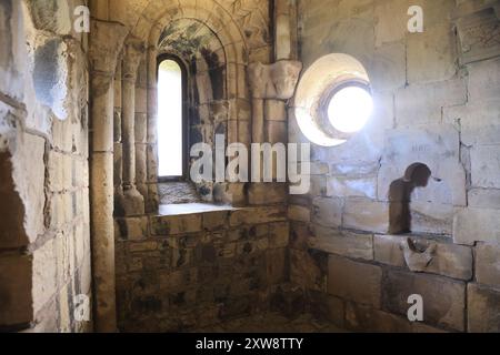 Conisbrough Castle, English Heritage Castle mit atemberaubender Aussicht, die Sir Walter Scotts Ivanhoe inspirierte, das nach der normannischen Eroberung in Yorkshire erbaut wurde Stockfoto