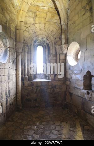 Conisbrough Castle, English Heritage Castle mit atemberaubender Aussicht, die Sir Walter Scotts Ivanhoe inspirierte, das nach der normannischen Eroberung in Yorkshire erbaut wurde Stockfoto