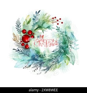 Neujahr und frohe Weihnachtskränze wunderschön. Handzeichnung. Weihnachtskarte. Nicht AI, Vektorillustrationen. Stock Vektor