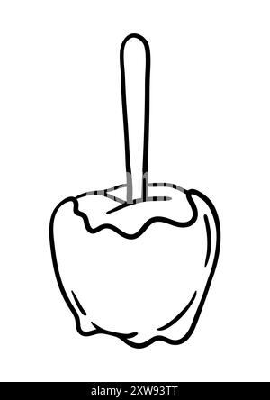 Karamell-Apfel-Illustration. Köstliche herbstliche gesunde Süßigkeiten. Stock Vektor