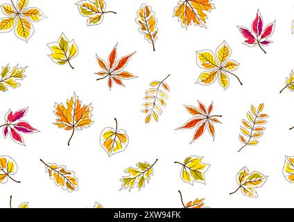Muster mit Herbstblättern. Hintergrund mit verschiedenen Blättern. Stock Vektor