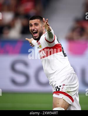 LEVERKUSEN, DEUTSCHLAND - 17. AUGUST: Deniz Undav vom VFB Stuttgart feiert beim DFL Supercup 2024 Spiel zwischen Bayer 04 Leverkusen und VfB Stuttgart am 17. August 2024 in Leverkusen das Tor mit 1:2. © diebilderwelt / Alamy Stock Stockfoto