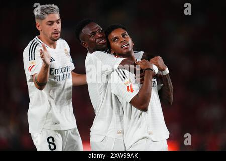 Mallorca, Spanien. August 2024. Während des La Liga EA Sports Matches zwischen RCD Mallorca und Real Madrid spielte am 18. August 2024 im Son Moix Stadion in Mallorca, Spanien. (Foto: Bagu Blanco/PRESSINPHOTO) Credit: PRESSINPHOTO SPORTS AGENCY/Alamy Live News Stockfoto