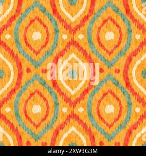 Nahtloses Ikat-Ogee-Muster im Vintage-Stil. Retro-Muster abstrakter Augen. Stockfoto