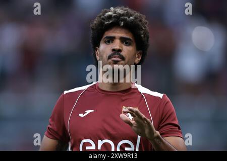 Mailand, Italien. August 2024. Saul Coco vom FC Turin während des Spiels der Serie A bei Giuseppe Meazza, Mailand. Der Bildnachweis sollte lauten: Jonathan Moscrop/Sportimage Credit: Sportimage Ltd/Alamy Live News Stockfoto