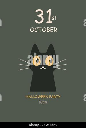 Halloween-Partyplakate im Doodle-Stil. Vektorabbildung. Schwarze Velma-Katze. Platz für Text. Hintergrund der Broschüre. Stock Vektor