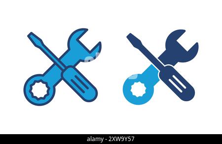 Symbolvektor der Reparaturwerkzeuge. Werkzeugsymbolvektor. Symbolvektor wird festgelegt. Schraubenschlüssel und Schraubendreher. Support, Service Stock Vektor