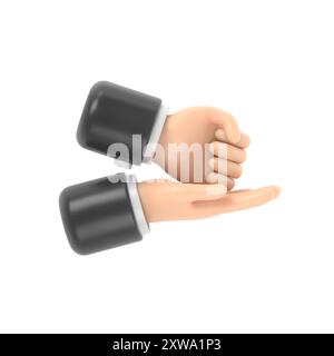 HILFE BEI der Geste ASL. Handgeste, Handfläche und Faust. Nonverbale Kommunikation. Sprachgesten. Flache 3D-Illustration. Handsymbol.3D-Rendering auf weiß Stockfoto