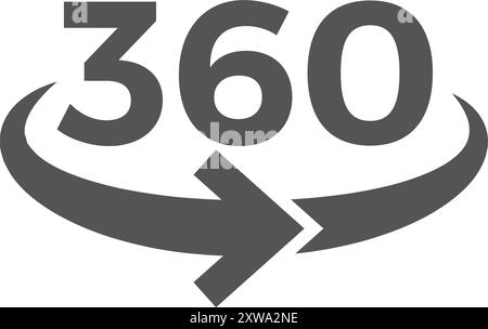 360 Grad schwarzes Symbol. Um die 3D-Videokamera herum Stock Vektor