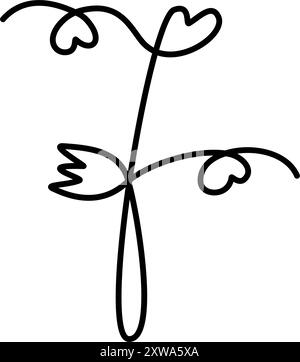 7 handgezeichnete Zahl mit dekorativen Herzen und Blume. Eine Idee für das Design einer kontinuierlichen Linie. Strichgrafik Isoliert. Schriften, Beschriftungskarten, Poster, Banner, Preis, Etikett oder Web, Vektor-Illustration für Werbeaktionen Stock Vektor