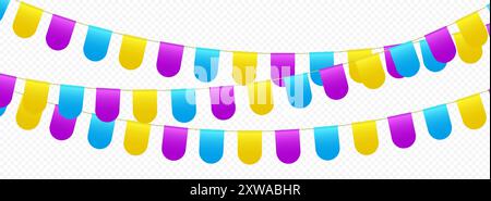 Fahnen, Faschingsfahnen, festliche Wimpel, die an einem Seil hängen. Stock Vektor