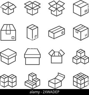 Pappe und Paket Symbol Set, Vektor und Illustration Stock Vektor