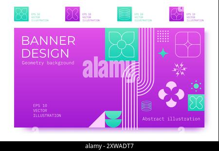 Abstrakter Hintergrund. Moderner Cover mit grafischen Formen. Unternehmensposter oder Layout-Präsentationselement. Visitenkarte. Geometrische Symbole. Brutalismus Minimalfiguren. Vector Bauhaus Banner Designvorlage Stock Vektor