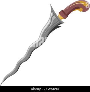 Der kris oder Keris in Vector Art von Kelapa Pariwara ist ein javanischer asymmetrischer Dolch mit einem charakteristischen Klingenmuster, das durch Wechseln erreicht wird Stock Vektor
