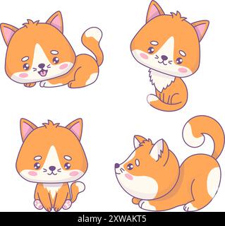 Sammlung niedlicher Katzen. Isolierte rote lustige Cartoon-Kawaii-Haustier-Figur. Vektorabbildung. Kinderkollektion Stock Vektor