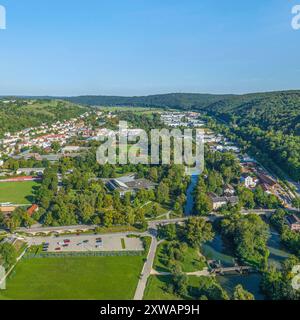 Luftaufnahme der Universitätsstadt Eichstätt im Altmühltal in Oberbayern Stockfoto