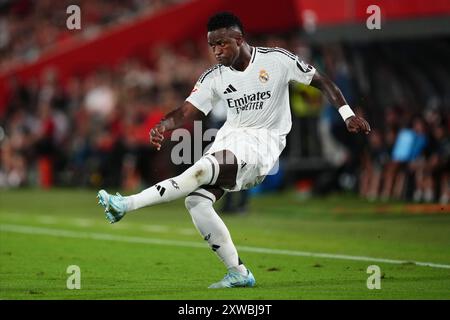 Mallorca, Spanien. August 2024. Während des La Liga EA Sports Matches zwischen RCD Mallorca und Real Madrid spielte am 18. August 2024 im Son Moix Stadion in Mallorca, Spanien. (Foto: Bagu Blanco/PRESSINPHOTO) Credit: PRESSINPHOTO SPORTS AGENCY/Alamy Live News Stockfoto