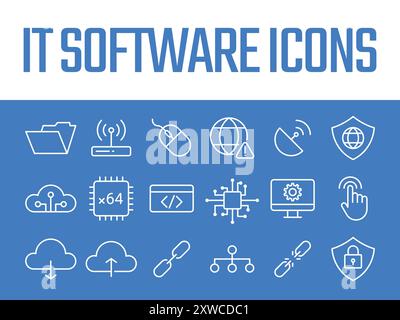 IT-Software-Symbole gesetzt. Vektor der Symbole der Informationstechnologie. Software-Symbole IT-Computervektor Stock Vektor