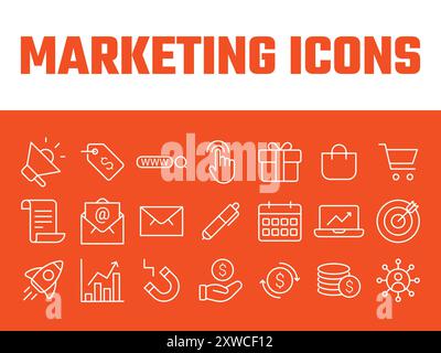 Marketingsymbole legen den Vektor fest. Marketing-SEO-Symbolvektor. Symbol für Werbeaktion für Business Marketing Stock Vektor