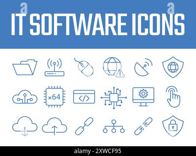 IT-Software-Symbole gesetzt. Vektor der Symbole der Informationstechnologie. Software-Symbole IT-Computervektor Stock Vektor