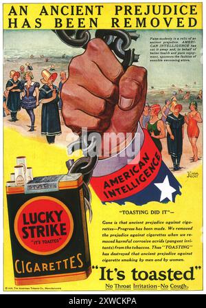 1929 Lucky Strike Ad - "American Intelligence... we entfernte schädliche ätzende Aspids (stechende Reizmittel) aus den Tabakwaren " - Winsor McCay Art Stockfoto