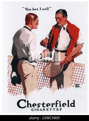 1926 Chesterfield Zigaretten Werbung - "du wette, ich werde!" - Adolph Treidler Illustration Stockfoto