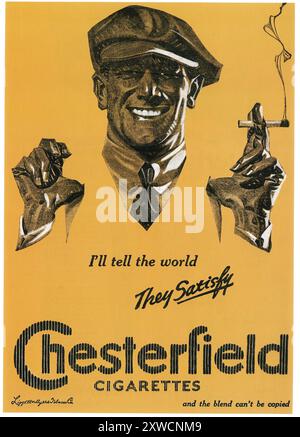 1921 Chesterfield Zigarettenwerbung Stockfoto