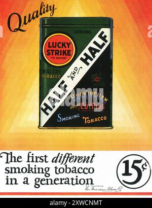 1927 Lucky Strike halb und halb Tabakwerbung Stockfoto