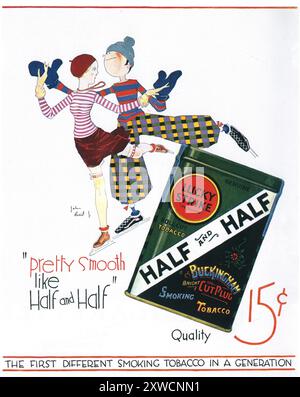 1927 Lucky Strike Half and Half Tobacco Ad - John Held Jr. Illustration Stockfoto