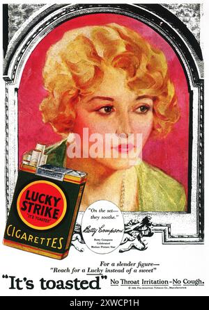 1929 Lucky Strike Zigaretten Werbung mit Betty Compson Stockfoto