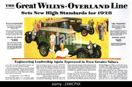 1928 Willys-Overland Willys-Knight Six Whippet Motor Cars Werbung Stockfoto