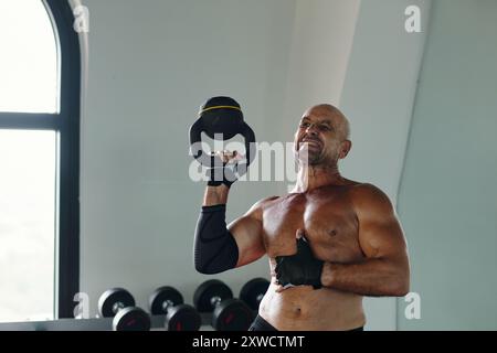 Mann heben Gewichte im Fitnessstudio Stockfoto