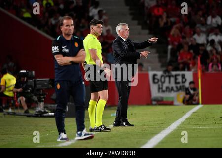 Spanisches La-Liga-Spiel zwischen Mallorca und Real Madrid im Son Moix-Stadion auf Mallorca, Spanien. August 2024. RCD Mallorca/Cordon Press Credit: CORDON PRESS/Alamy Live News Stockfoto