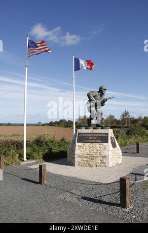 Statue von Major Richard D. Winters (2. Bataillon, 506. Fallschirm-Infanterieregiment, 101. Luftlandedivision), Normandie, Frankreich Stockfoto