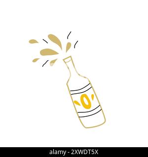 Symbol für isolierte Weinflasche. Kritzeln Sie die Kontur der Champagnerglasflasche. Kann für das Festdesign verwendet werden. Stock Vektor