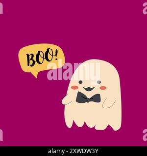 Niedlicher halloween-Geisterbräutigam. Aufkleber zum Halloween-Tag. Kindergeist mit komischem Gesicht. Stock Vektor