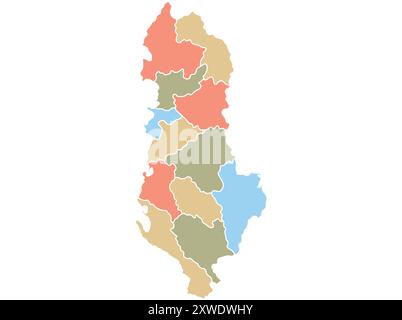 Karte von Albanien nach Region in verschiedenen Farben. Vektorabbildung. Stock Vektor