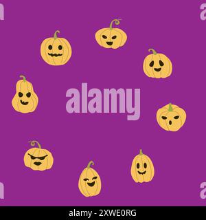 Halloween süßer Rahmen oder Rahmen mit lustigen Charakteren, Pumkins kindliches Design. Stock Vektor