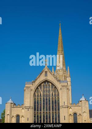 Westansicht der Kathedrale von Norwich, Norwich, Norfolk, England, Großbritannien, GB Stockfoto