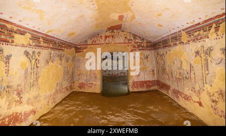 Etruskische Grab der Jagd und Fischerei in der Nekropole von Monterozzi bei Tarquinia, Latium, Italien Stockfoto