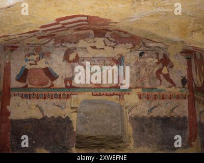 Detail des etruskischen Grabes der Löwen in der Nekropole von Monterozzi Tarquinia Stockfoto