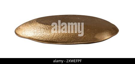 Raffiniertes, goldenes, strukturiertes Podium isoliert auf weißem Hintergrund, perfekt für die Präsentation von Premium-Produkten. Metallic-Glanz und raue Textur sorgen für eine besondere Note Stockfoto