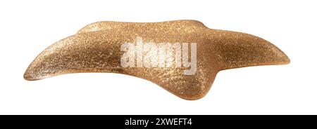 Das fesselnde, sternförmige Podium mit goldenem Glanz und isoliert auf weißem Hintergrund bietet eine luxuriöse und auffällige Basis für Stockfoto