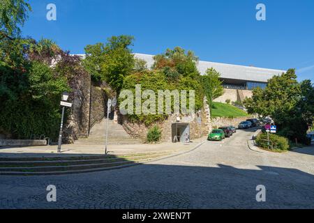Linz, Österreich. August 2024. Panoramablick auf das Schloss auf dem Hügel im Stadtzentrum Stockfoto