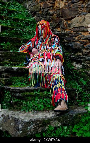 Caretos von Aveleda. Festa dos Rapazes, traditionelle Maske von Aveleda, Braganca, Portugal Stockfoto