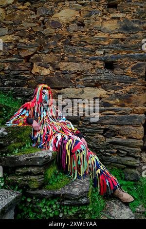 Caretos von Aveleda. Festa dos Rapazes, traditionelle Maske von Aveleda, Braganca, Portugal Stockfoto