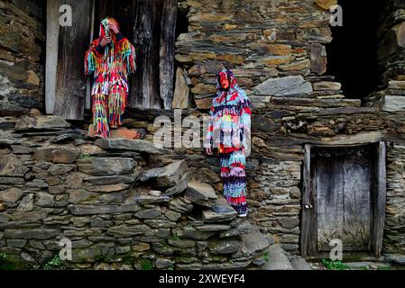 Caretos von Aveleda. Festa dos Rapazes, traditionelle Maske von Aveleda, Braganca, Portugal Stockfoto